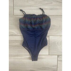 Crewcuts Girl’s Blue Multicolor Striped One Piece Swimsuit Size 10